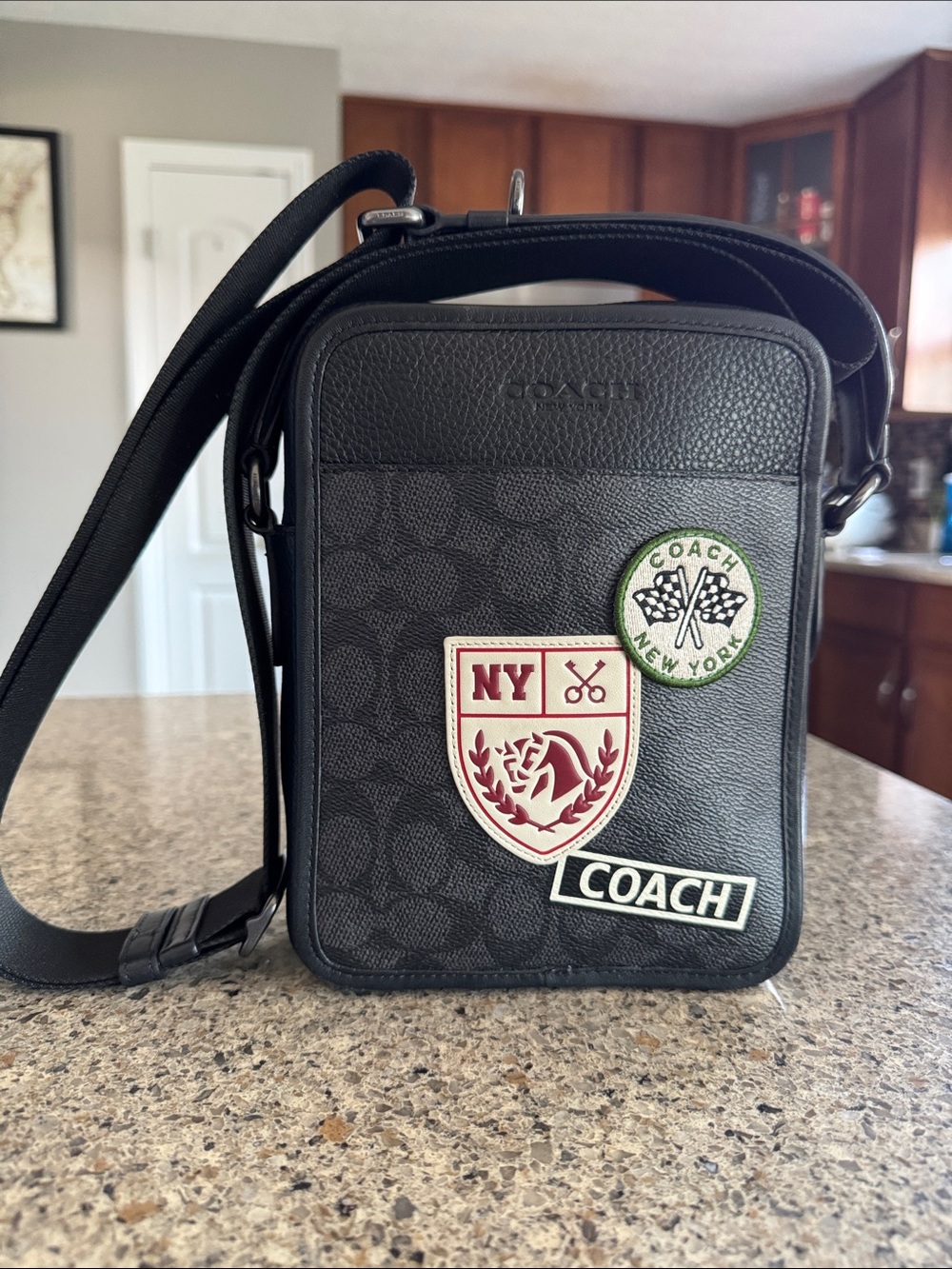 Coach Black Men's Messenger Bag with Red & Green Patches